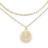 layered necklace: greek coin, gold plated chain and charm (simple, dainty, delicate, everyday) | Amazon (US)