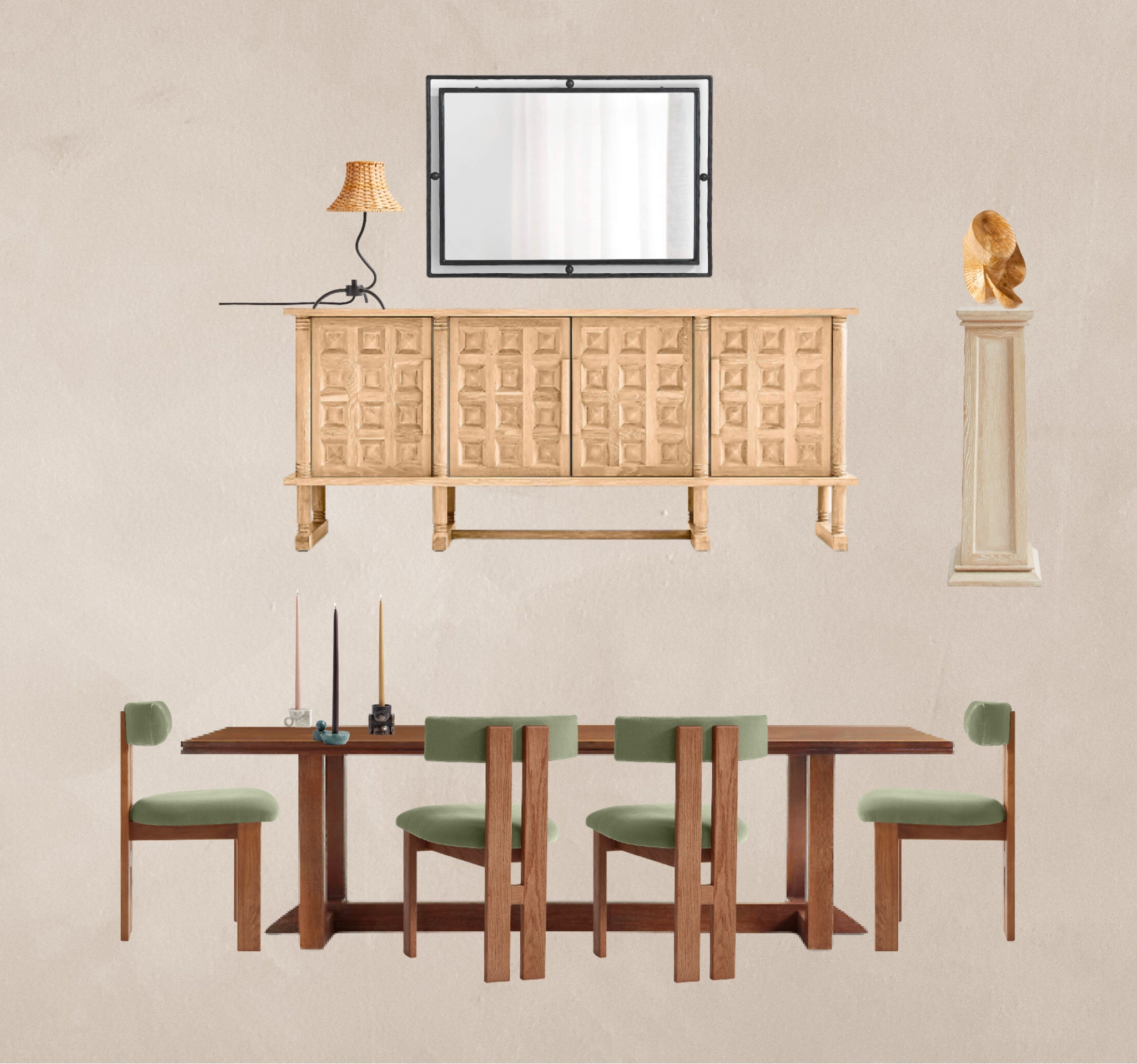 Warm yet sophisticated dining room inspiration with Athena Calderone X Crate & Barrel 🤍

Love the vintage inspired table and wooden, mohair chairs. Plus the hand wrought iron mirror and European style cabinet 

#LTKunder100 #LTKsalealert #LTKhome