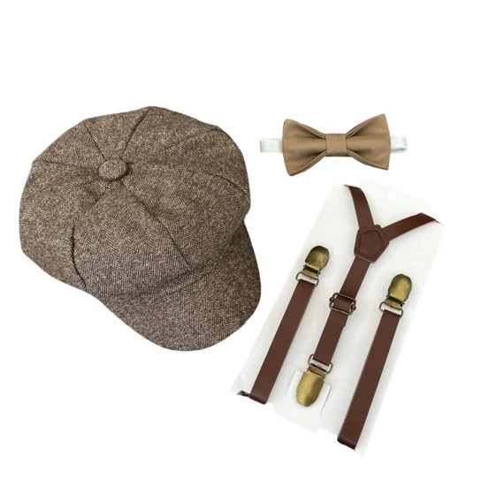 Taupe Applejack Newsboy Cap & Taupe Bow Tie  Skinny Brown - Etsy | Etsy (US)