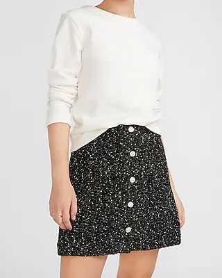 High Waisted Jewel Embellished Tweed Mini Skirt | Express