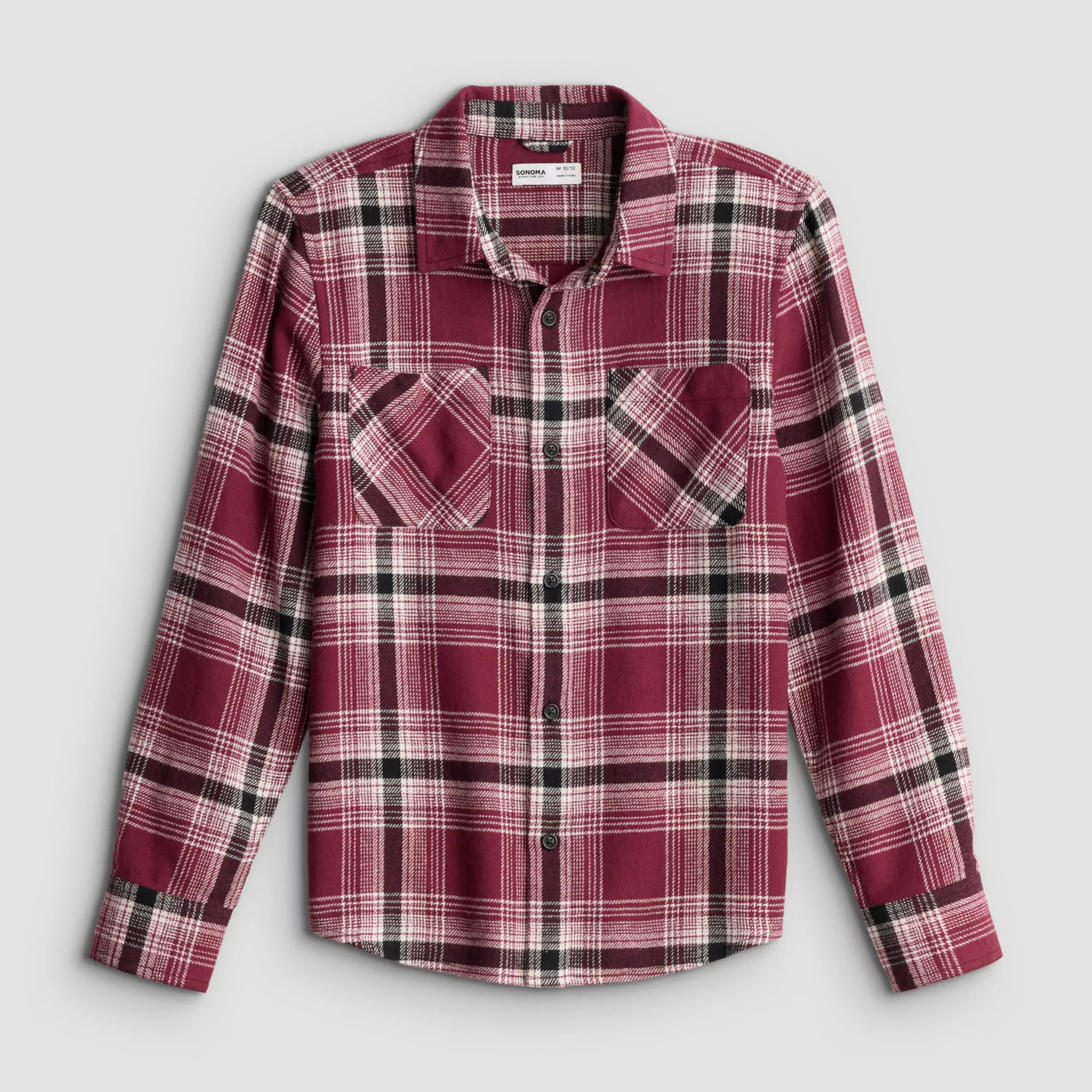 Boys 8-20 Sonoma Goods For Life® Supersoft Flannel Long-Sleeve Shirt in Regular and Husky, Boy's, Size: Large HUSKY, Red Buff Plaid | Kohl's