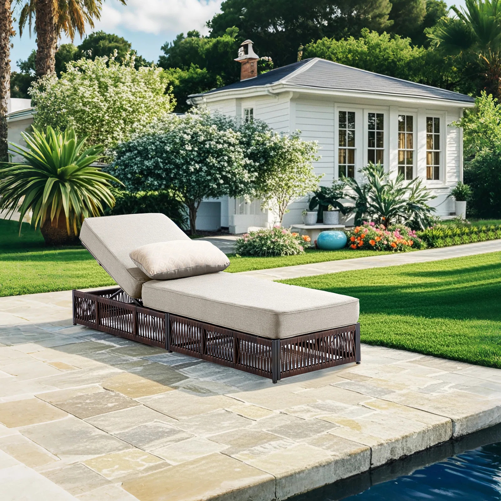 Wickes 5-Position Adjustable Outdoor Chaise Lounge With 5" Thick Cushion, Weather-Resistant Woven... | Wayfair North America