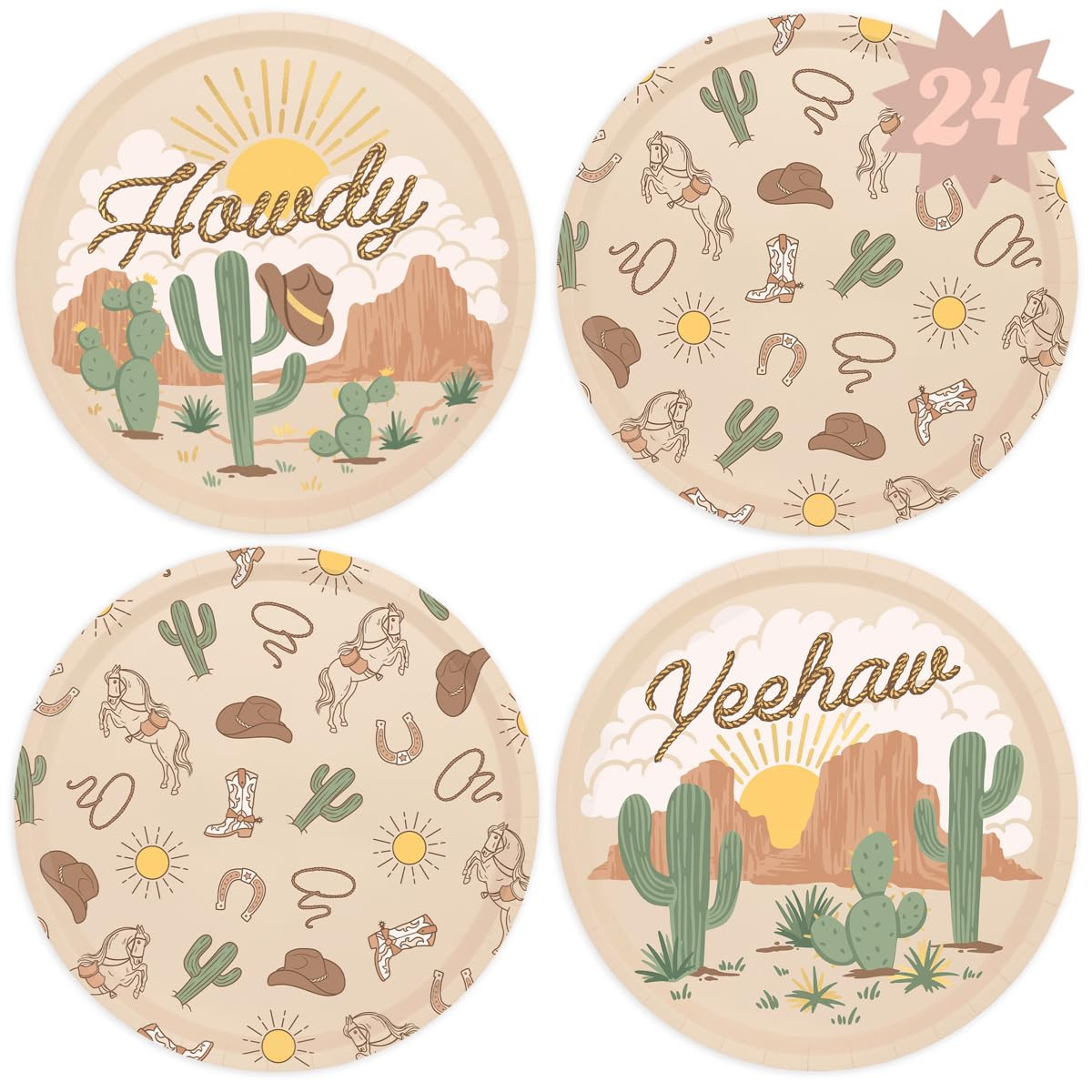 xo, Fetti Western Rodeo Paper Plates - 24 pk, 9" | Cowboy Birthday Party Decorations, Howdy Cowgi... | Amazon (US)