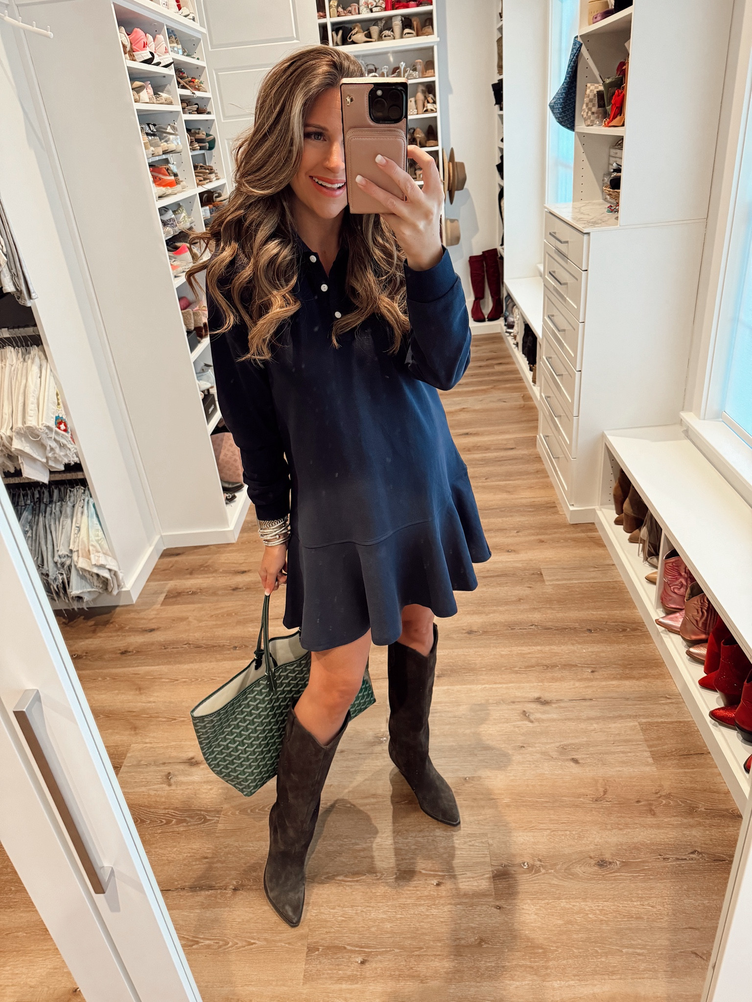 In a size medium in tuckernuck inspired dress on Amazon prime for my bump 