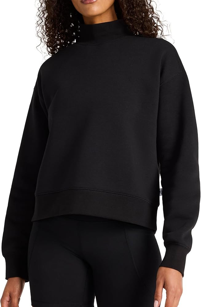 Reebok womens Vector Mock Neck Sweatshirt, Standard Fit, Midweight Cotton-poly Fabric | Amazon (US)