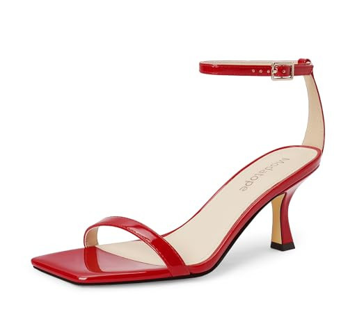 Modatope Red Heels for Women Open Toe Mid Heel Sandals Ankle Strap Heeled Sandals Size 8.5 | Amazon (US)