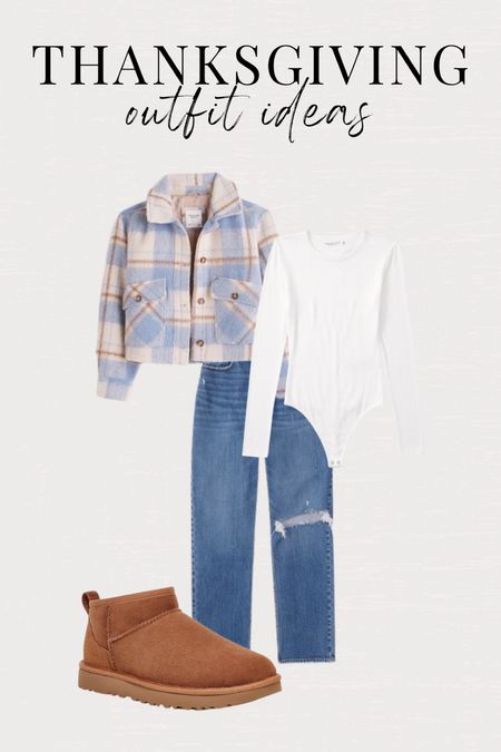 Thanksgiving outfit ideas 🤎 ugg ultra mini outfits, shacket, plaid shackets, abercrombie style, abercrombie outfits, abercrombie denim jeans, medium wash denim, white bodysuit, comfy outfits, casual style

#LTKHoliday #LTKstyletip #LTKSeasonal