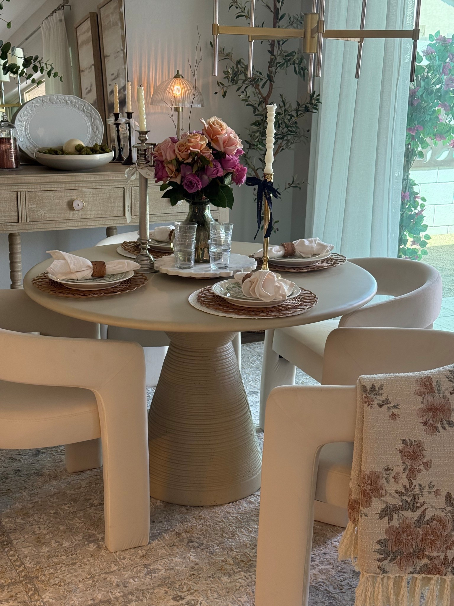 Tov furniture 
Dining table cement outdoor table 
Dining chairs table setting 

#LTKSpringSale #LTKHome #LTKdayinmylife