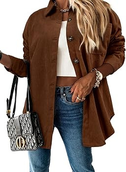 ZOLUCKY Womens Shackets Jacket Plus Size Long Sleeve Button Down Shirts Blouses Tops | Amazon (US)