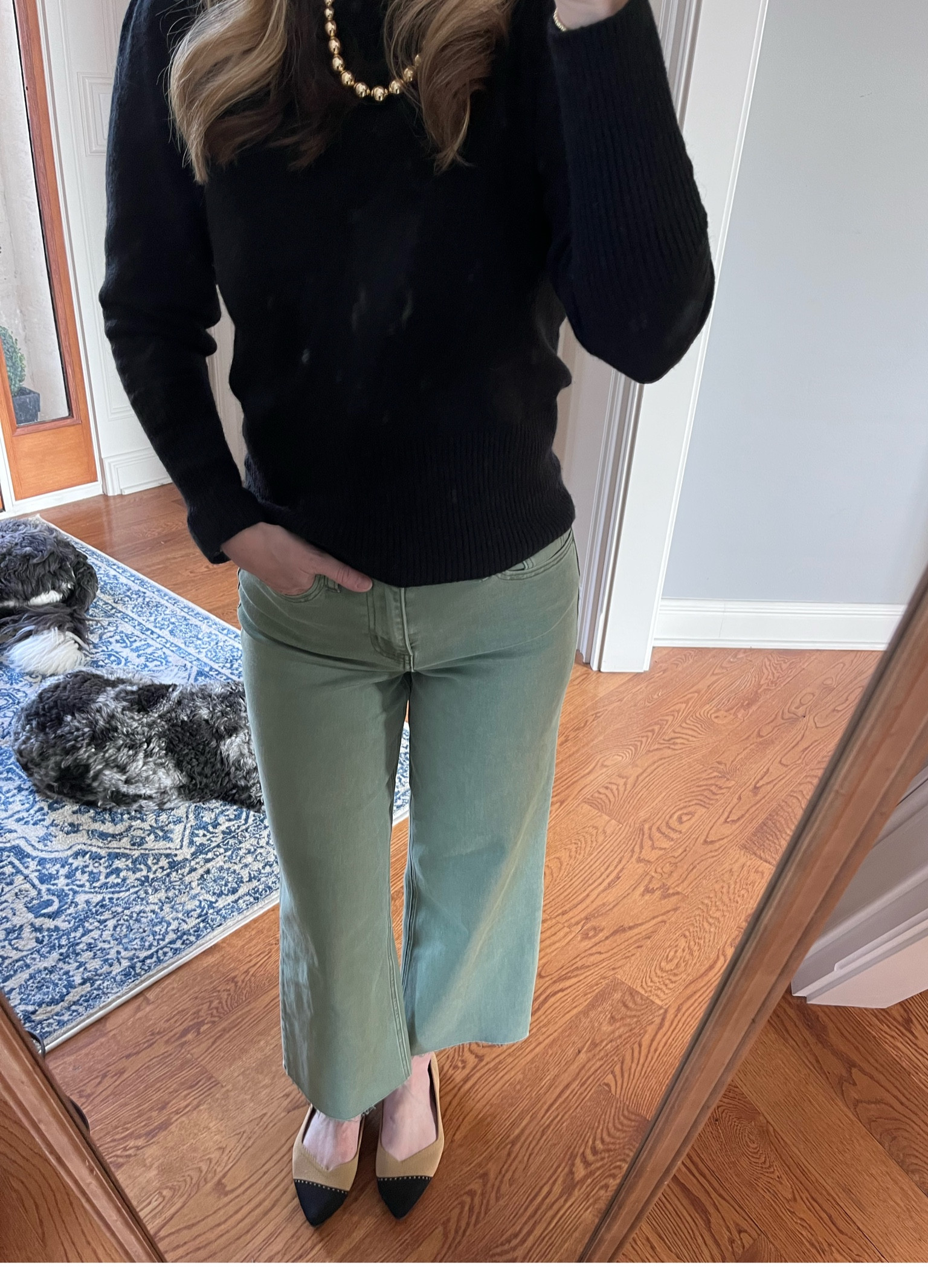 OOTD! Casual work outfit! Love these colored jeans, and this beaded necklace goes with everything! ❤️

Casual outfit, workwear, fall outfit, holiday outfit. Wide leg denim, colored denim, Rothy’s 

#LTKHoliday #LTKfindsunder100 #LTKstyletip