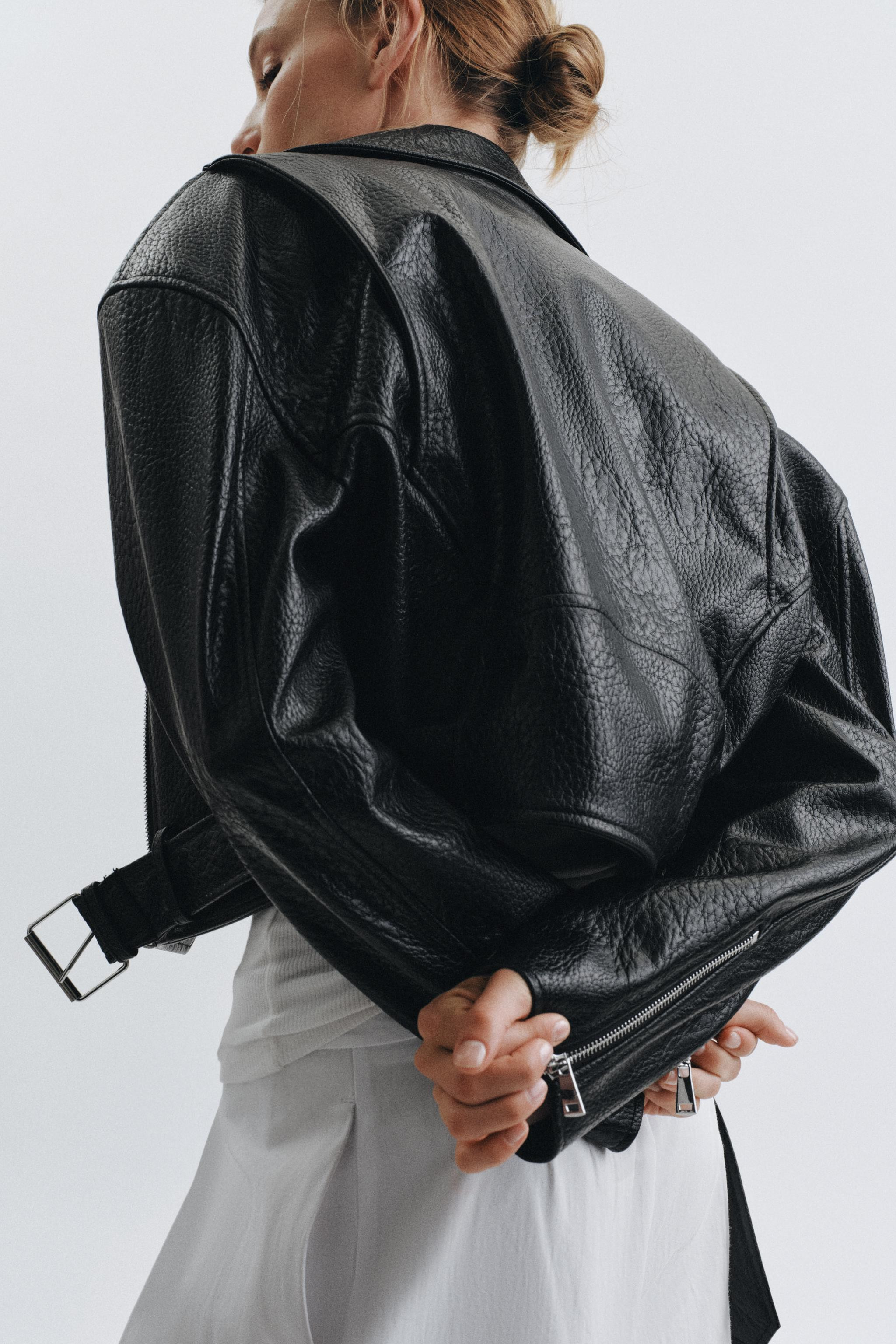 FAUX LEATHER BIKER JACKET WITH SHOULDER PADS | Zara US