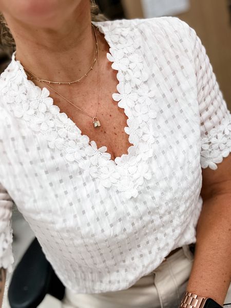 Honestly, I’m thrilled with this darling blouse! It’s a great classic option for work or an occasion but super simple. If in between sizes, size down. I’m in a small and it’s great. Steams beautifully. I’ll wash it cold and lay it out to dry. Front is lined. Back is not but it’s not see through. I have it tucked in fully. 

I sized down 1 to a 28 in the jeans. True size 8 in the sandals  

#LTKFindsUnder50 #LTKStyleTip #LTKMidsize