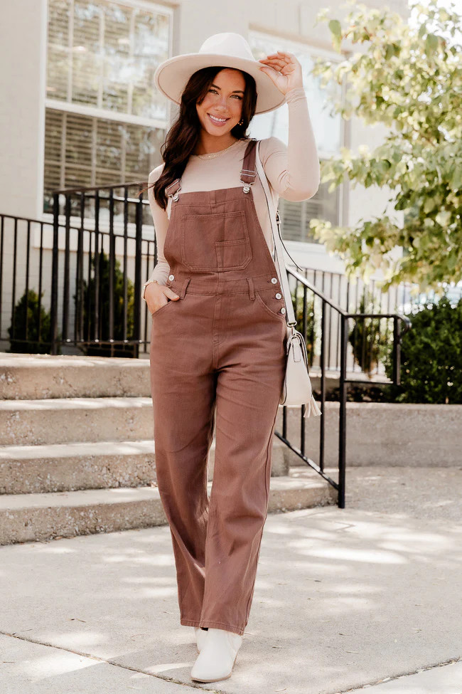 Teasing You Brown Overalls | Pink Lily