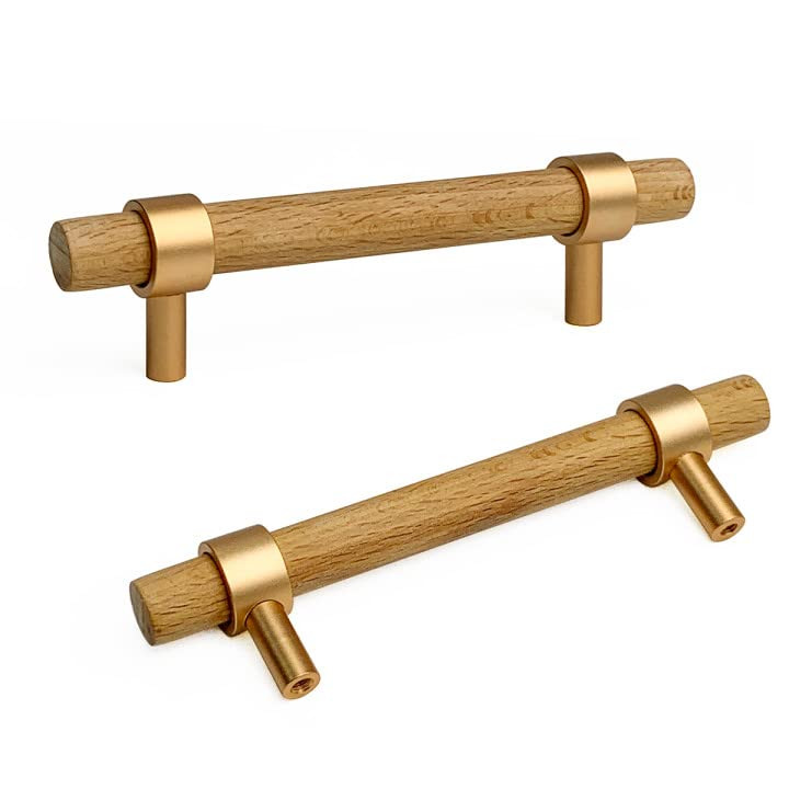 6 Pack Wooden Drawer Pulls, Beech Wood Drawer Handles 3-3/4 Inch Hole Center Wood Hardware for Ca... | Amazon (US)