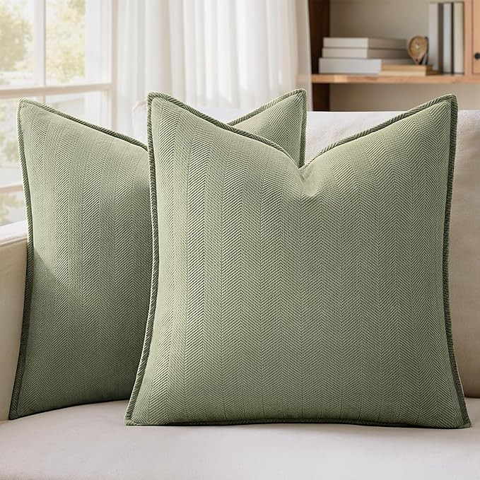 MIULEE Pack of 2 Sage Green Decorative Pillow Covers 20x20 Inch Soft Chenille Luxurious Couch Thr... | Amazon (US)