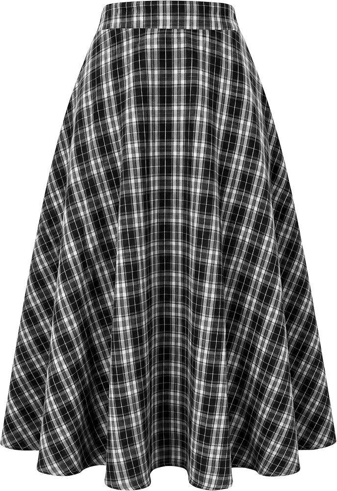 ANRABESS Womens A-Line Tartan Plaid Maxi Skirts with Pockets | Amazon (US)
