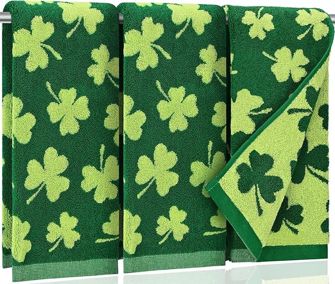 AEUEFUEA 3 Pack St Patricks Day Cotton Towels, 25" L x 16" W Green Shamrock Hand Towels for Kitch... | Amazon (US)
