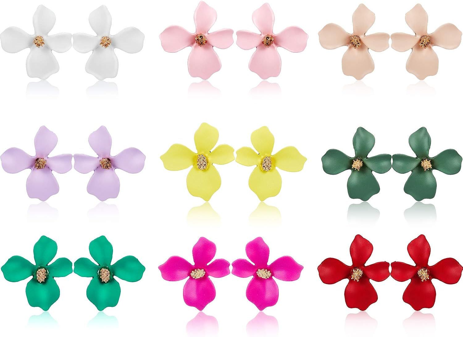 9 Pairs Flower Stud Earrings Set Bohemian Flower Earrings with Faux Flower Bud for Women Girls | Amazon (US)