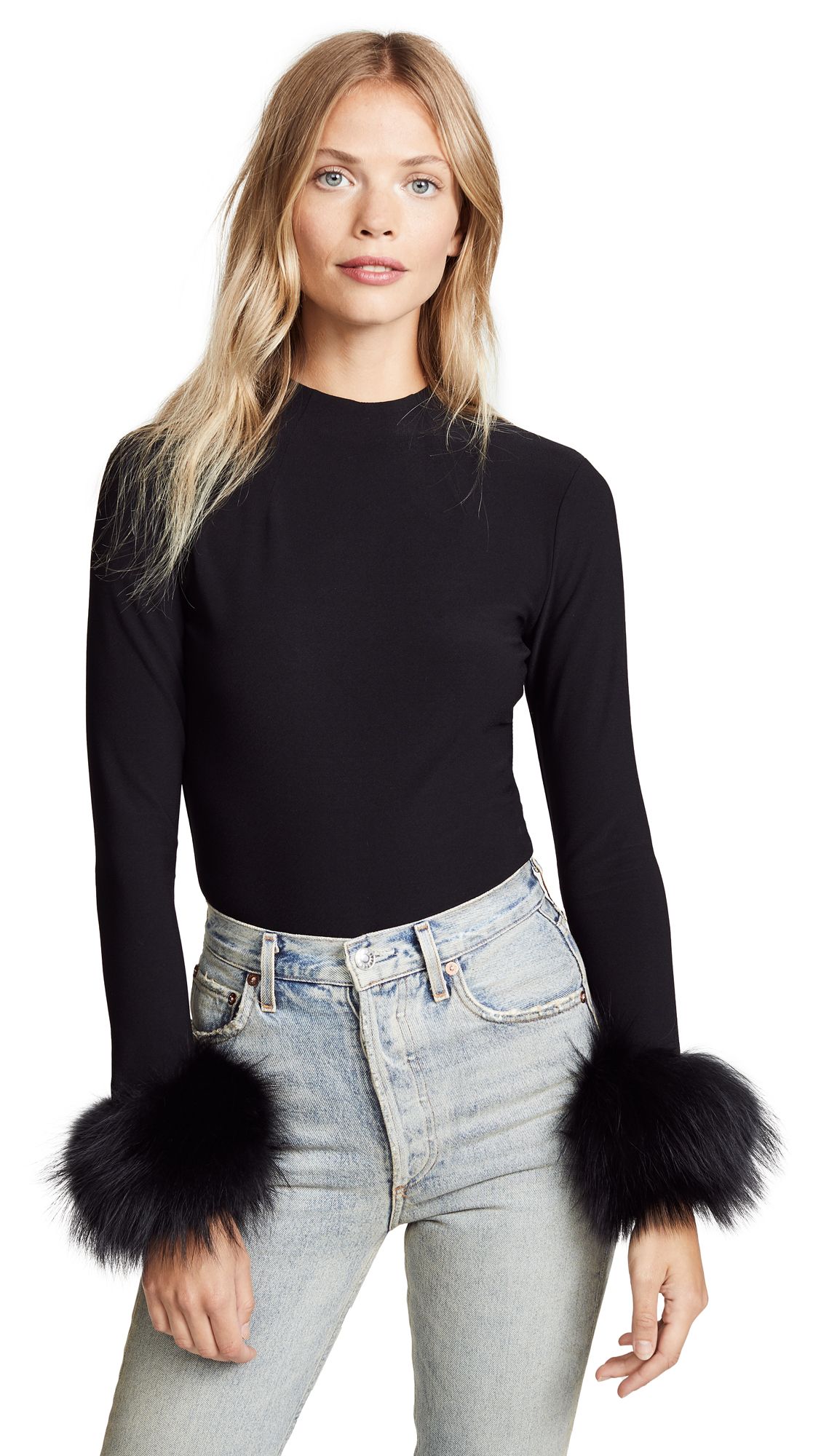 alice + olivia Haylen Top with Fur Cuffs | Shopbop