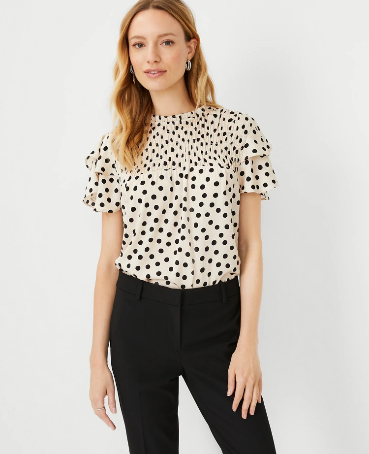 Dotted Smocked Yoke Blouse | Ann Taylor (US)