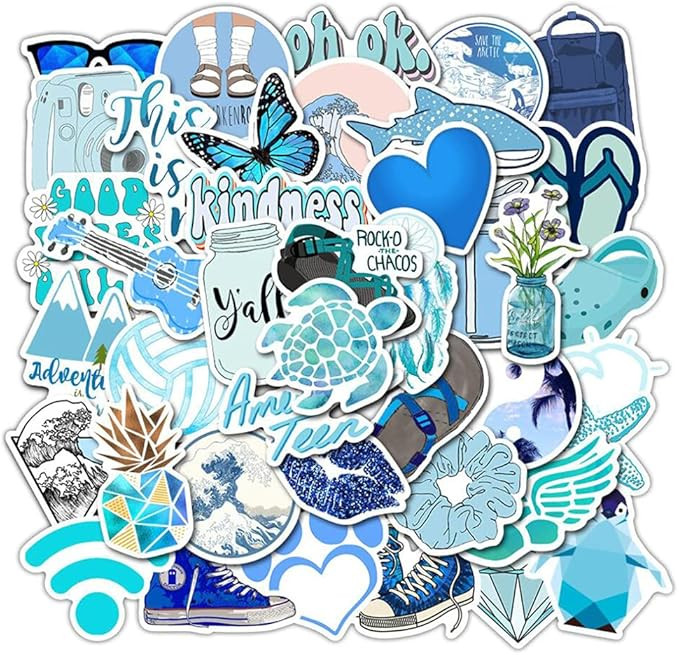 Girl's Blue Aesthetic Stickers - Waterproof Cute Stickers 50 PCS for Water Bottle, Laptop, Phone ... | Amazon (US)