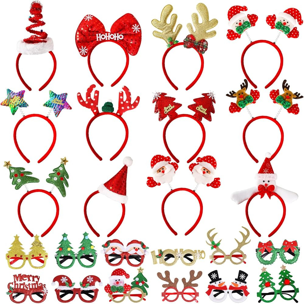 Max Fun 24 Pieces Christmas Glasses Frame and Headbands Set with 24 Cute Designs Exquisite Decora... | Amazon (US)