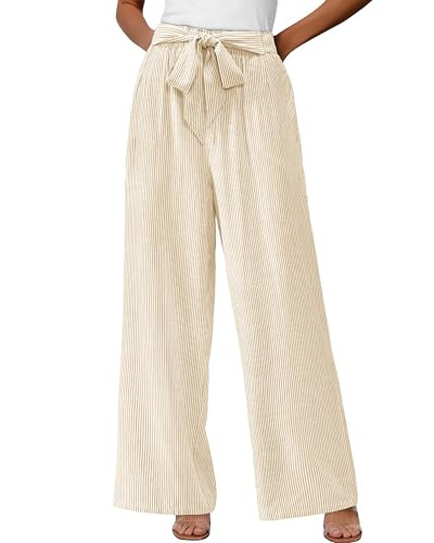 BTFBM Pants for Women 2026 Spring Clothes Striped High Waist Tie Knot Dressy Casual Wide Leg Pala... | Amazon (US)