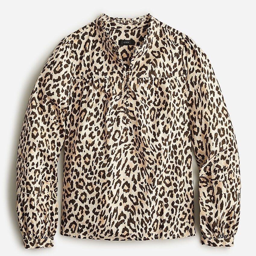 Button-front ruffleneck popover in leopard print | J.Crew US