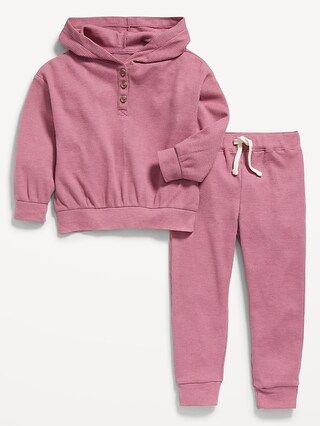 Thermal-Knit Henley Hoodie and Sweatpants Set for Toddler Girls | Old Navy (US)