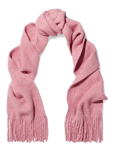 rag & bone - Francie Fringed Ribbed Merino Wool-blend Scarf - Baby pink | NET-A-PORTER (UK & EU)