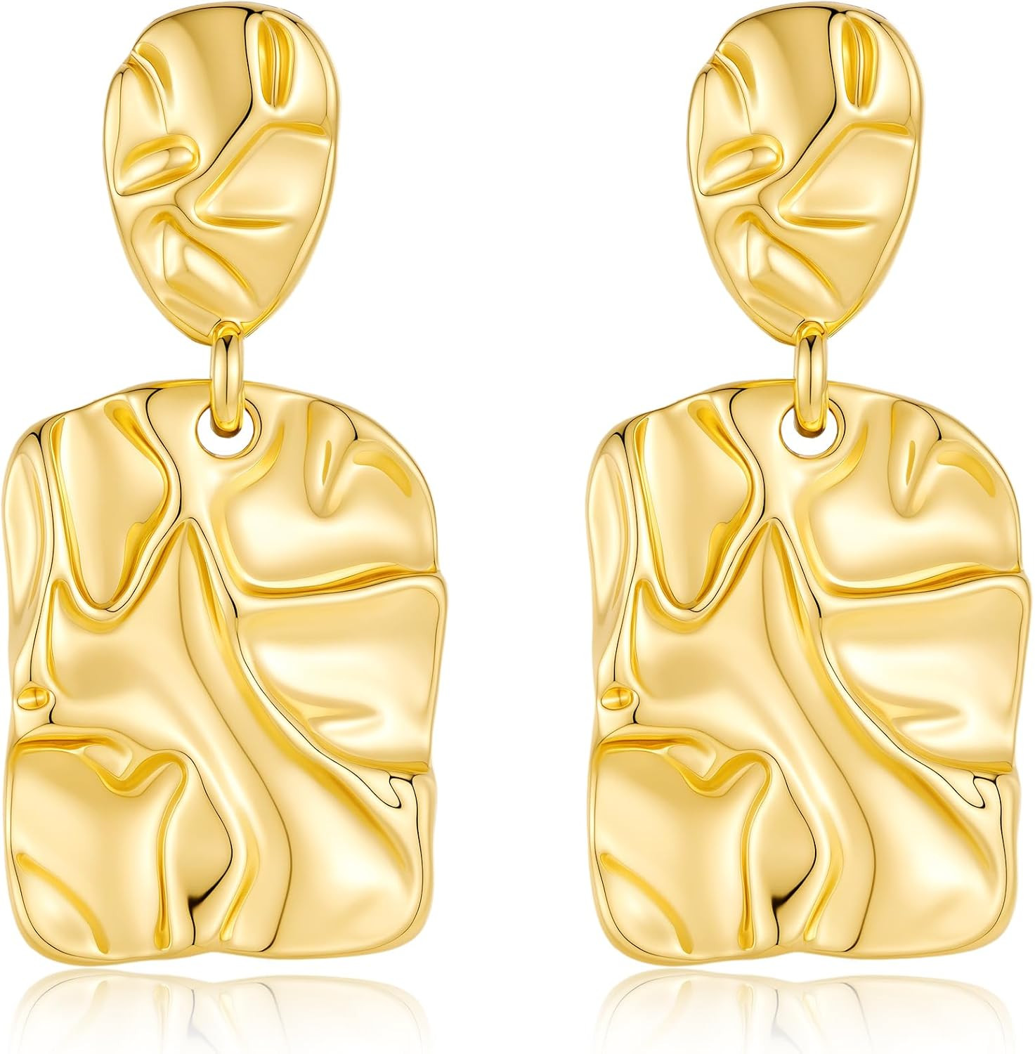 Gold Earrings for Women Chunky Hammered Textured Drop Earrings 14K Gold Plated Irregular Square D... | Amazon (US)