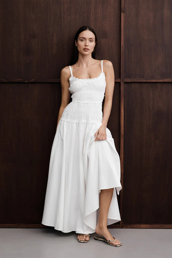 TOBY WHITE COTTON MIDI DRESS | DISSH