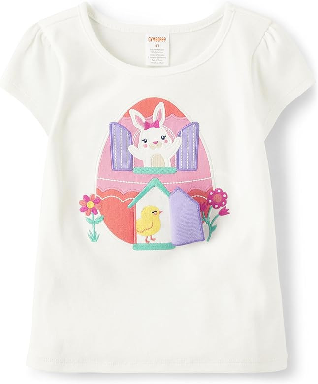 Gymboree Girls' and Toddler Embroidered Graphic Short Sleeve T-Shirts | Amazon (US)