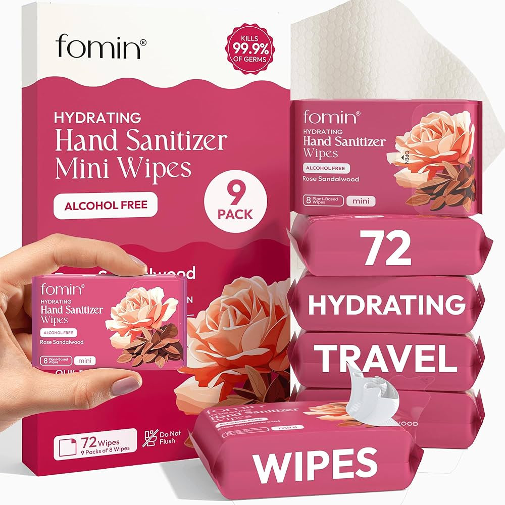 Fomin Mini Hand Sanitizer Wipes 9 Pack (8 Count) - Rose Sandalwood Mini Wet Wipe - pH Balanced, B... | Amazon (US)