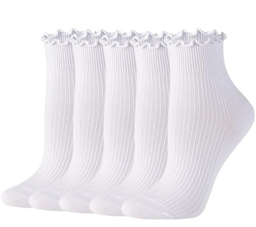 Losa Kute Womens Ankle Socks for Women White frilly Ruffle Sock for Girls Slouch Womans Crew Cotton Ladies Clean Girl Aesthetic Short Thin Quarter Size 7-9 Women's Soft Socks X8-Bai63-M | Amazon (US)