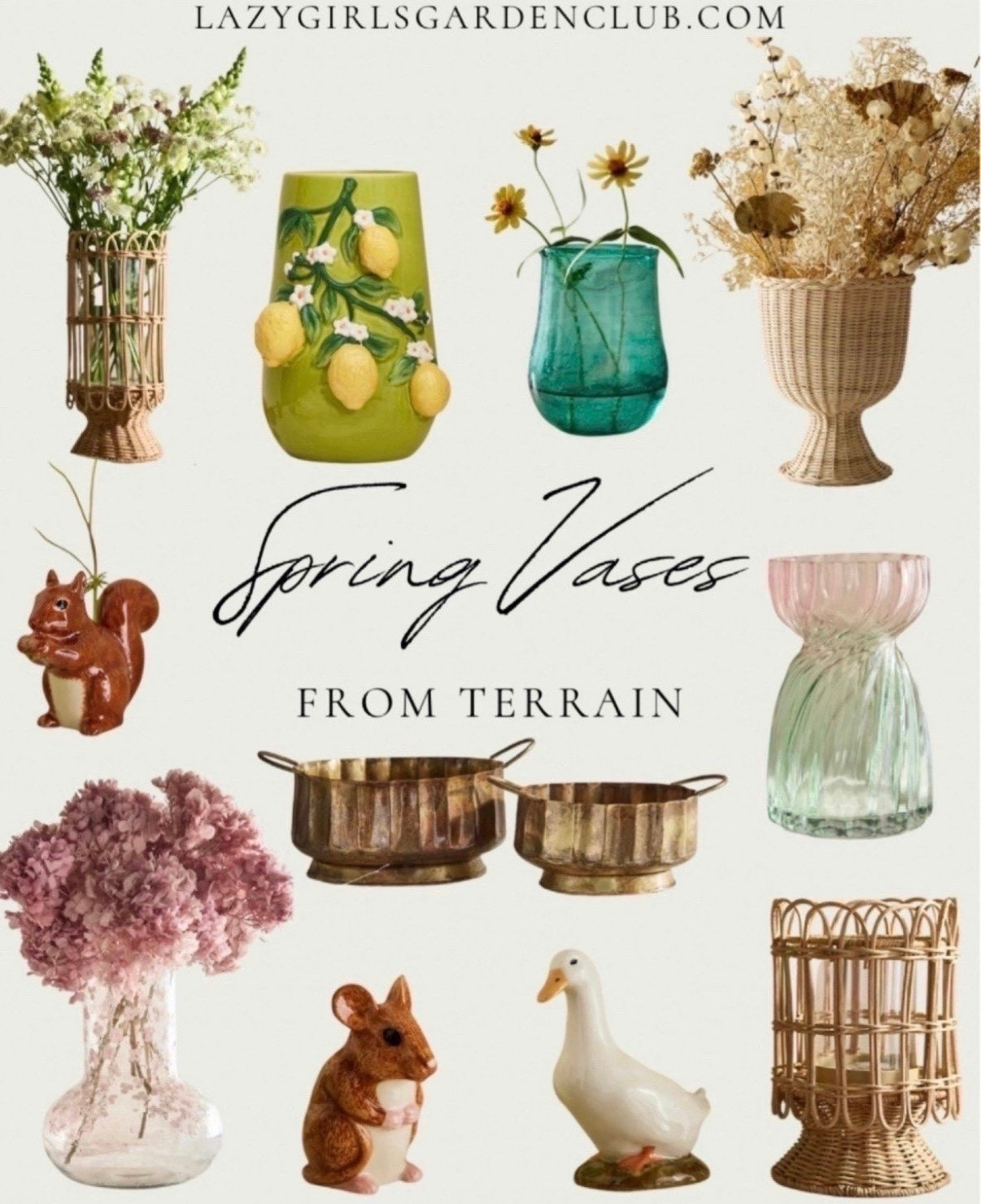 Adorable spring vases from Terrain! How cute are the little animal ones? 

Glass vases, spring time vases, spring decor, wicker vase, brass vases, spring themed vases, spring home decor

#LTKSaleAlert #LTKSeasonal #LTKHome