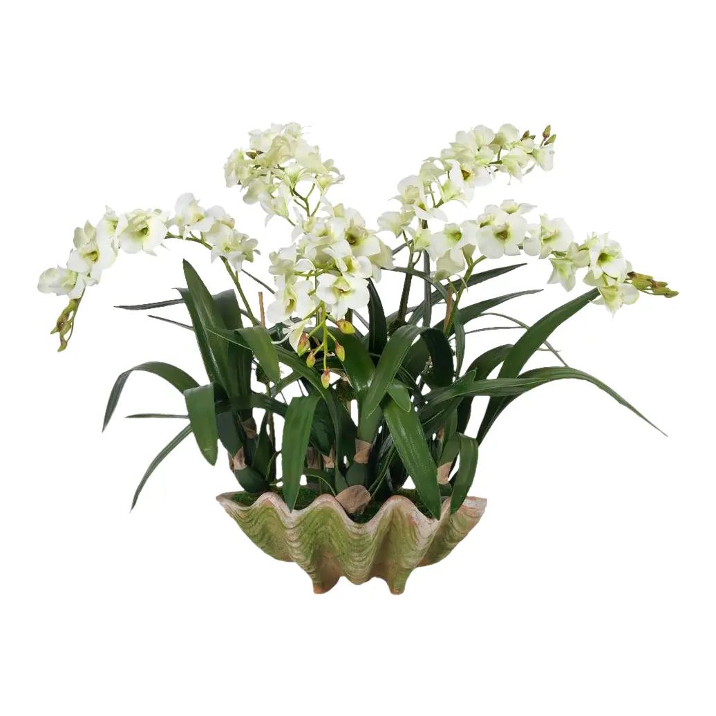 Diane James for Chairish Faux Orchid in Shell Planter | Chairish