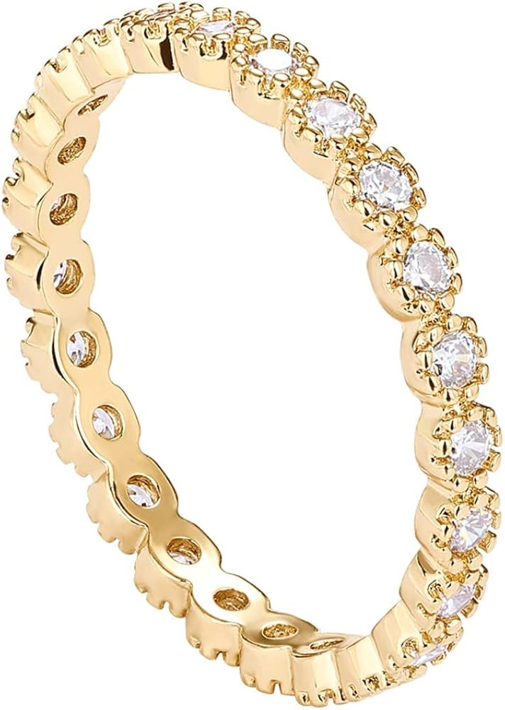 PAVOI 14K Gold Plated Rings Cubic Zirconia Band | Marquise Milgrain Eternity Bands | Gold Rings f... | Amazon (US)