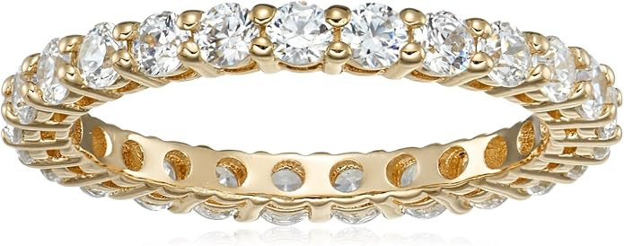 Amazon Essentials Platinum or Gold Plated Sterling Silver All-Around Band Ring set with Round Inf... | Amazon (US)