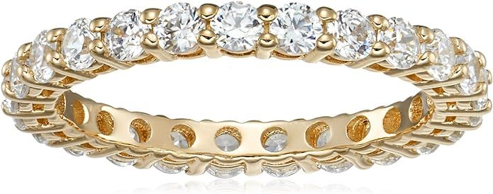 Amazon Essentials Platinum or Gold Plated Sterling Silver All-Around Band Ring set with Round Inf... | Amazon (US)