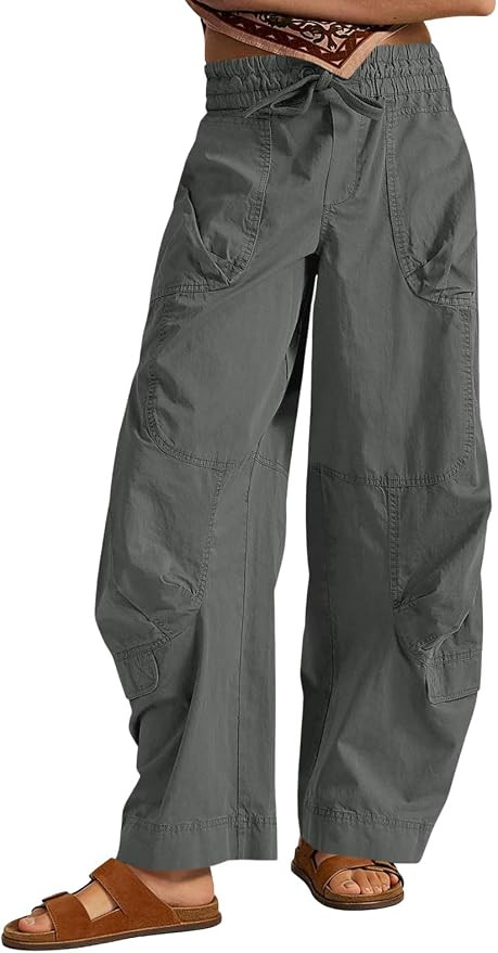Aoysky Womens Baggy Barrel Wide Leg Pants Drawstring Elastic High Waisted Casual Loose Trousers P... | Amazon (US)