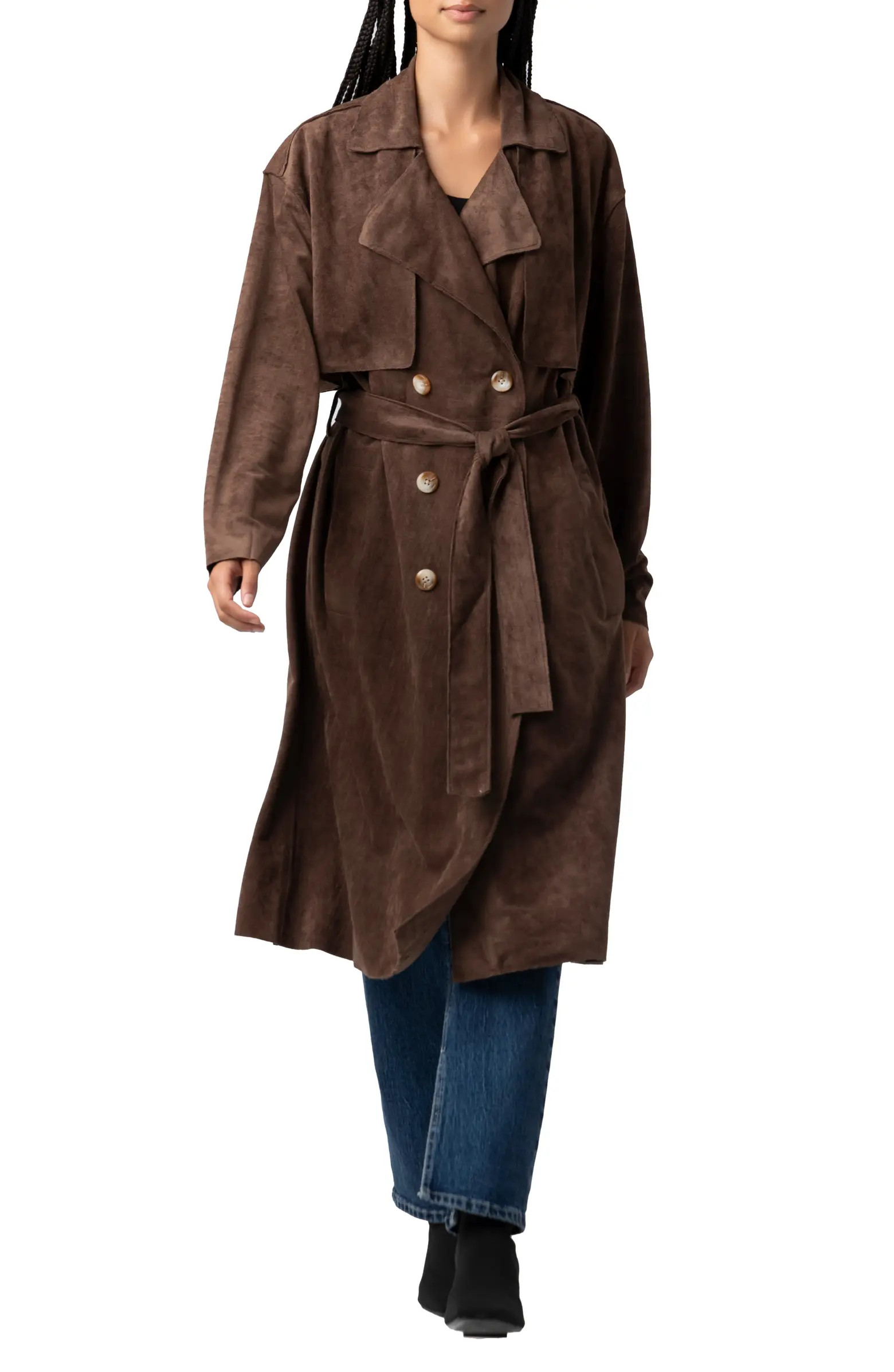 BLANKNYC Double Breasted Faux Suede Trench Coat | Nordstrom | Nordstrom