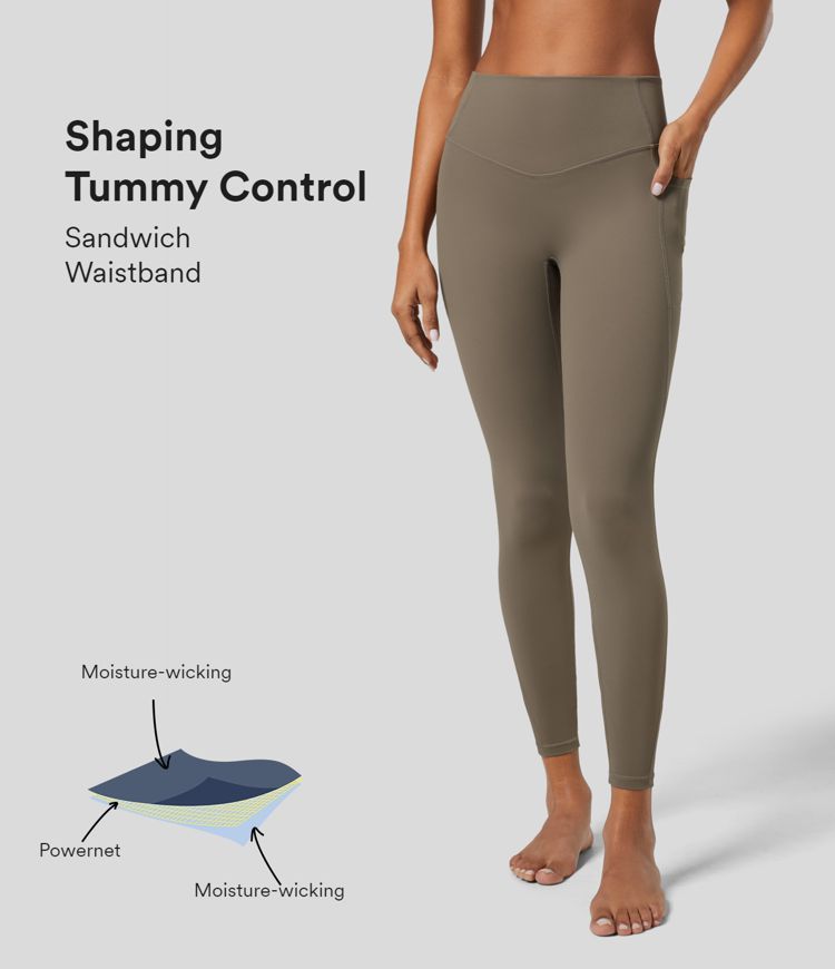 SoCinched High Waisted Tummy Control Side Pocket Shaping Training Leggings | HALARA