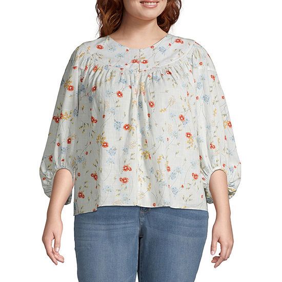 a.n.a Womens Scoop Neck 3/4 Sleeve Camp Shirt-Plus | JCPenney