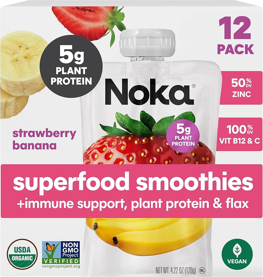 Noka Organic Superfood Fruit Smoothie Pouches, Strawberry Banana with Immune Support, Healthy Sna... | Amazon (US)