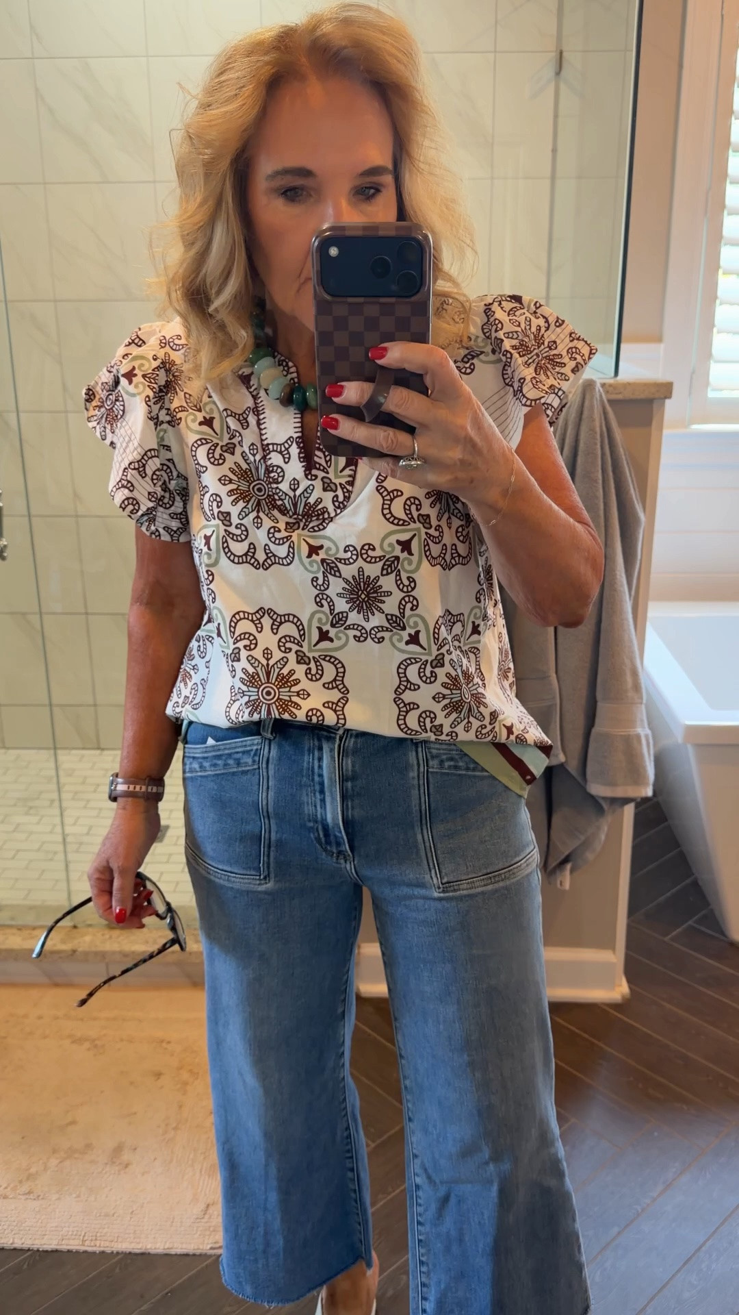 Top wearing a small if you’re going to wear untucked get reg size 
Jeans 29 petite the Nordstrom pair doesn’t have petite but you could cut them? The pockets are slightly diff too.

#LTKSaleAlert #LTKOver40 #LTKootd