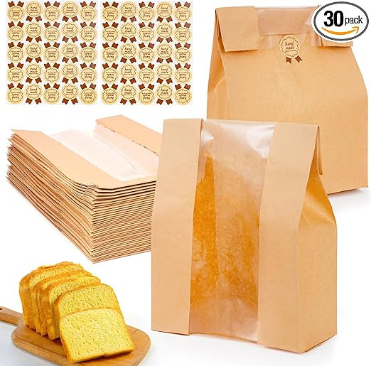 30 Pcs Paper Bread Bags for Homemade, Sourdough Bread Bags and Paper Bakery Bag with Window for B... | Amazon (US)
