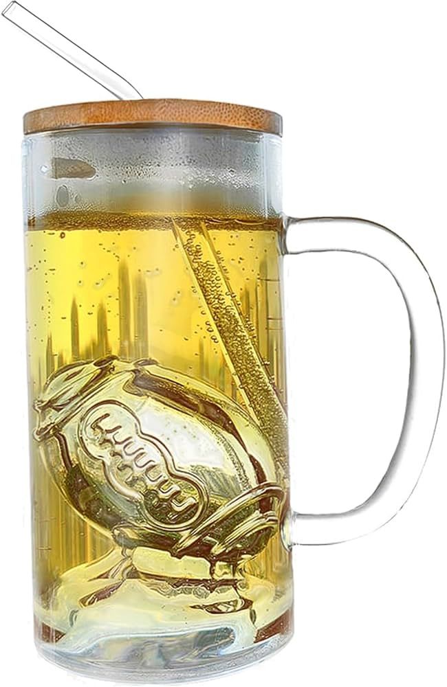 Football Beer Pint Drinking Glass 16Oz, with 3D relief Football Ball Shape inside | Amazon (US)