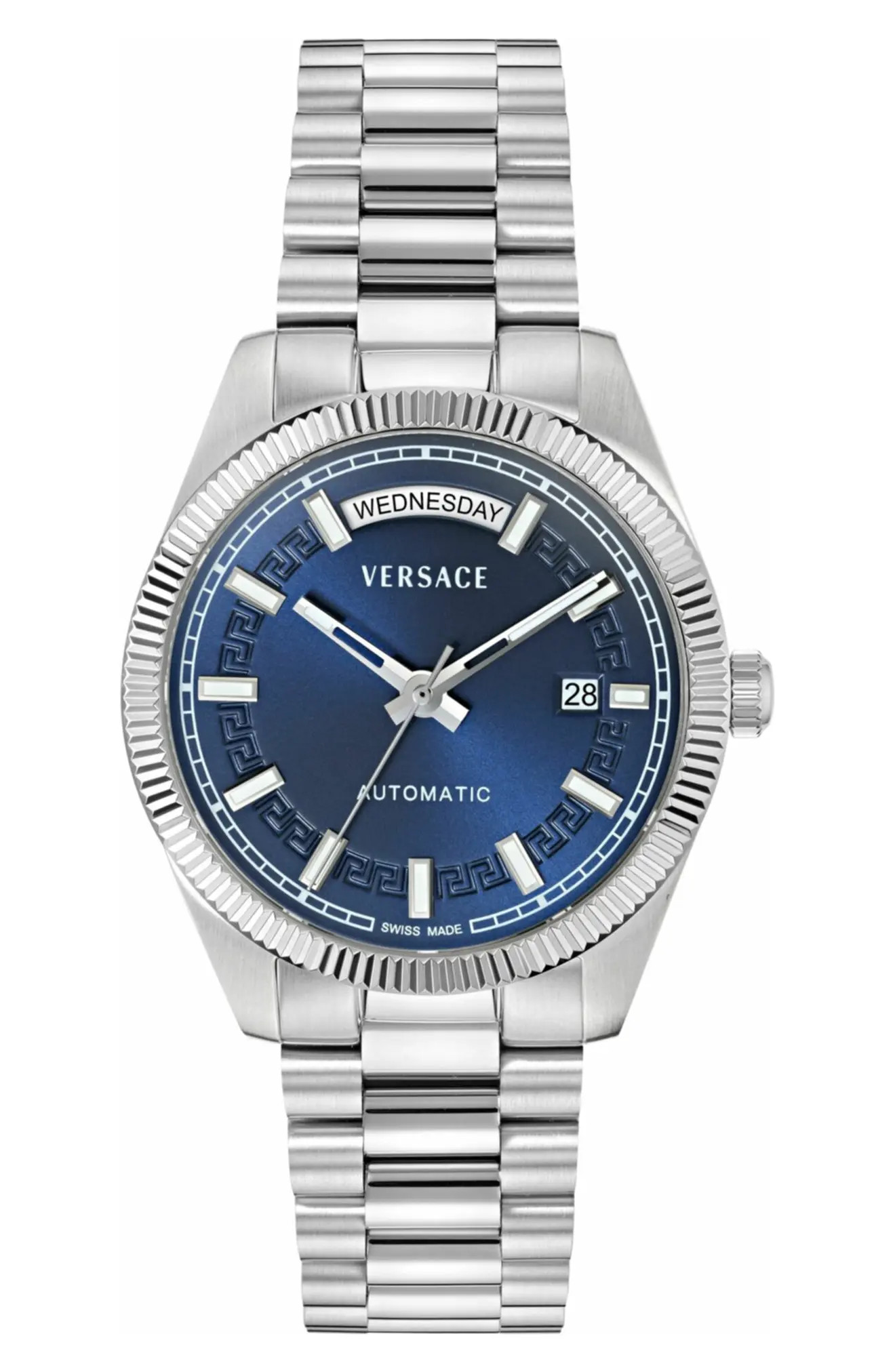 Versace Millenyium Automatic Bracelet Watch, 40mm in Blue/stainless Steel at Nordstrom | Nordstrom