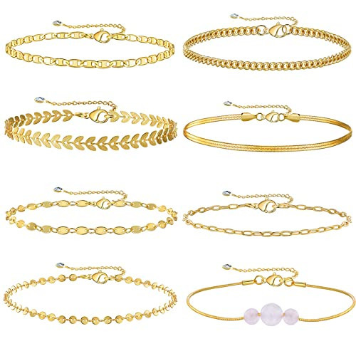 8 PCS 18K Gold Anklets for Women CZ Pink Beads Ankle Bracelets for Women Anklet for Women Anklet Bracelets for Women Gold Anklet Ankle Bracelet Anklets for Bigger Ankles Cuban Link Anklets for Women | Amazon (US)